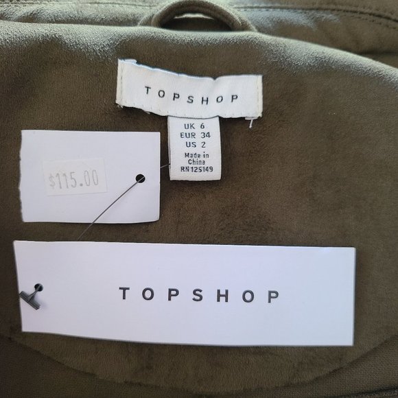 NWT TOPSHOP Olive Green Vegan Suede Bomber Jacket - Picture 4 of 4